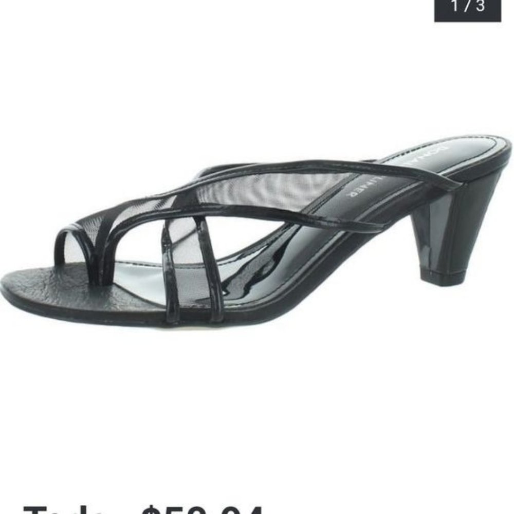 Donald J Pliner Black Vilo Mesh and Patent Leather Heeled Sandal size 8